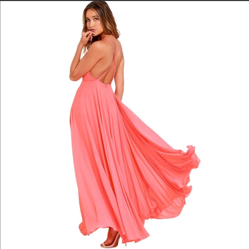 Lulus Mythical Kind of Love Coral Pink Maxi Dress